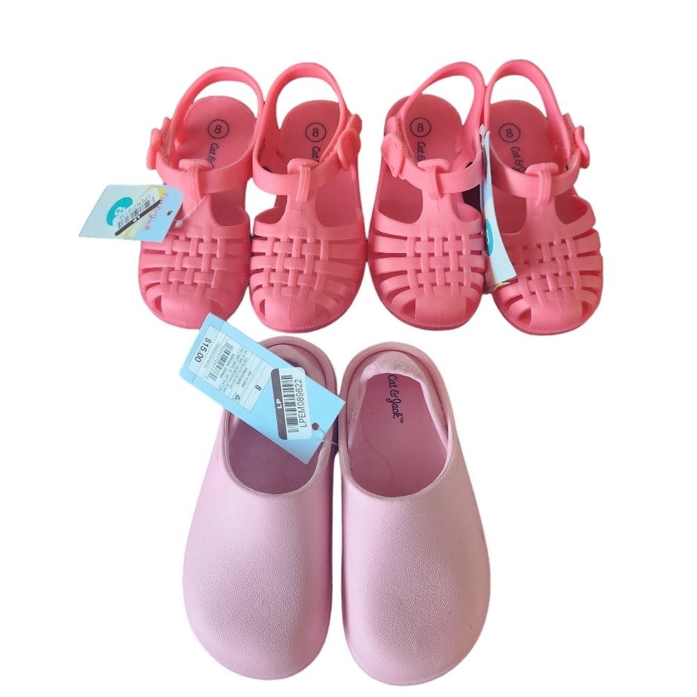 Kids Girls Cat And Jack Kids Lot Of 3 Pair Pink Sandals Shoes Cat & Jack  Size 8 - Picture 4 of 5
